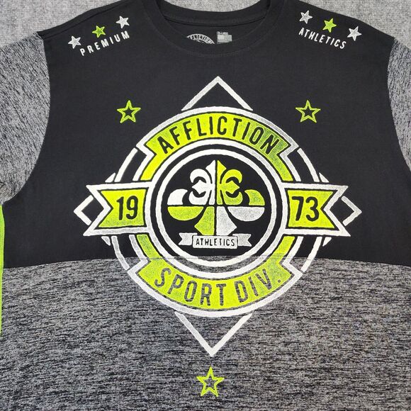 Affliction Shirt Mens 2XL Gray Black Neon Graphic Tee Sport Division Athletics - Picture 8 of 13